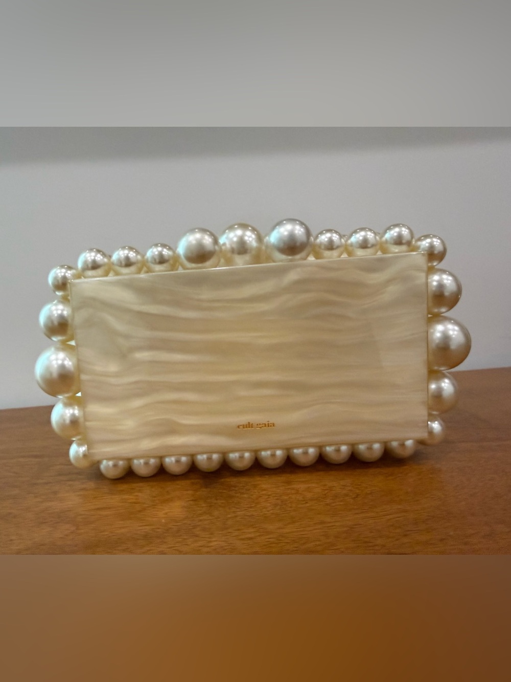 cult gaia pearl-embellished ivory resin clutch